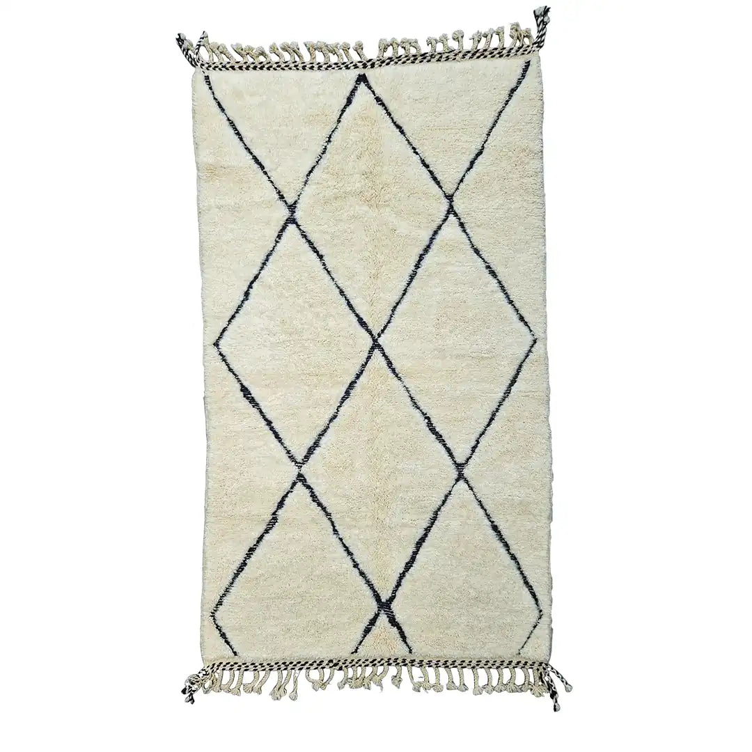 Beni Ouarain - Tapijt (Wit/Blauw) - Uniek exemplaar! - 100% lamswol