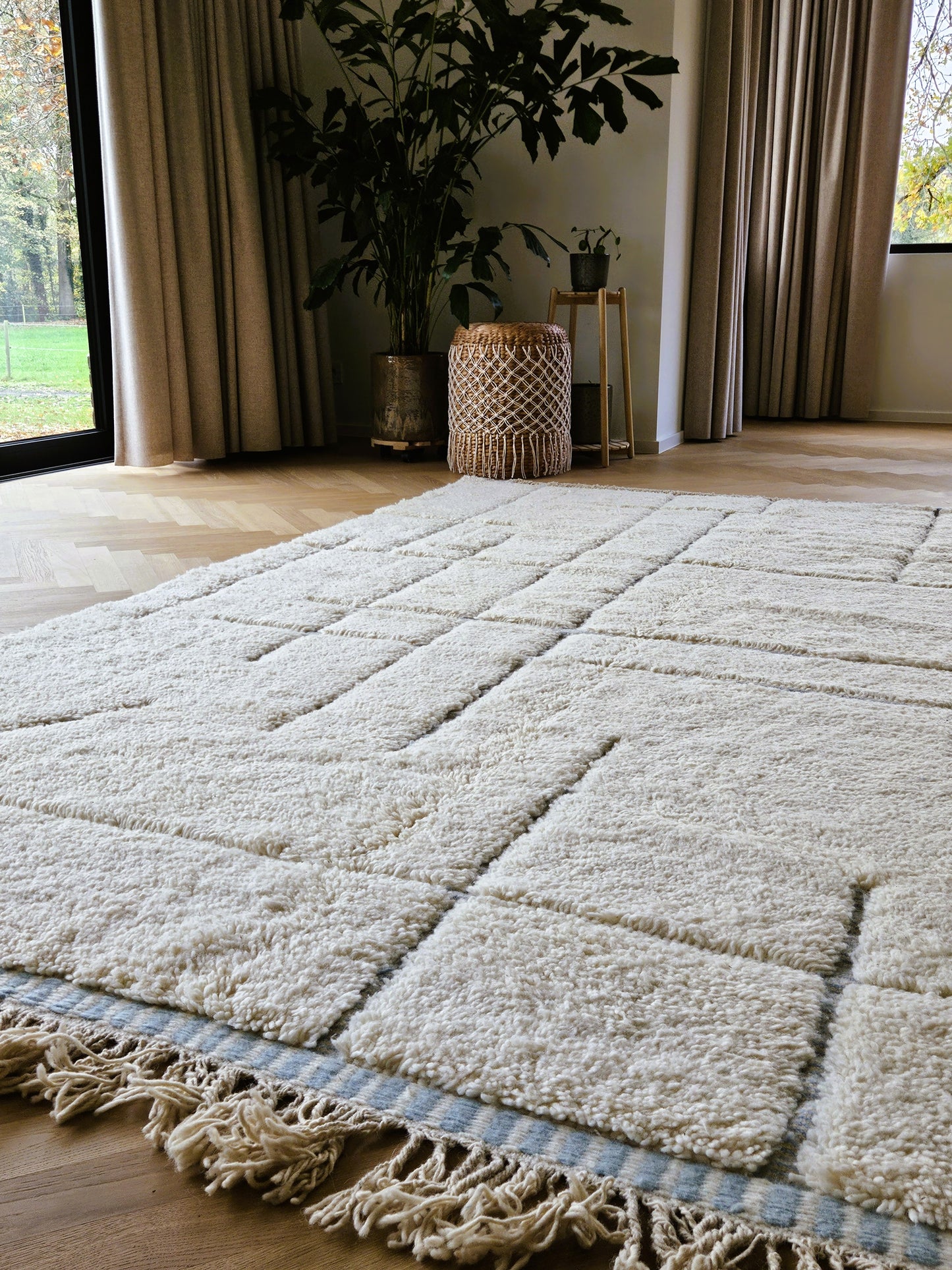 Beni Ouarain - Tapis (Blanc/Bleu) XL - Unique en son genre !
