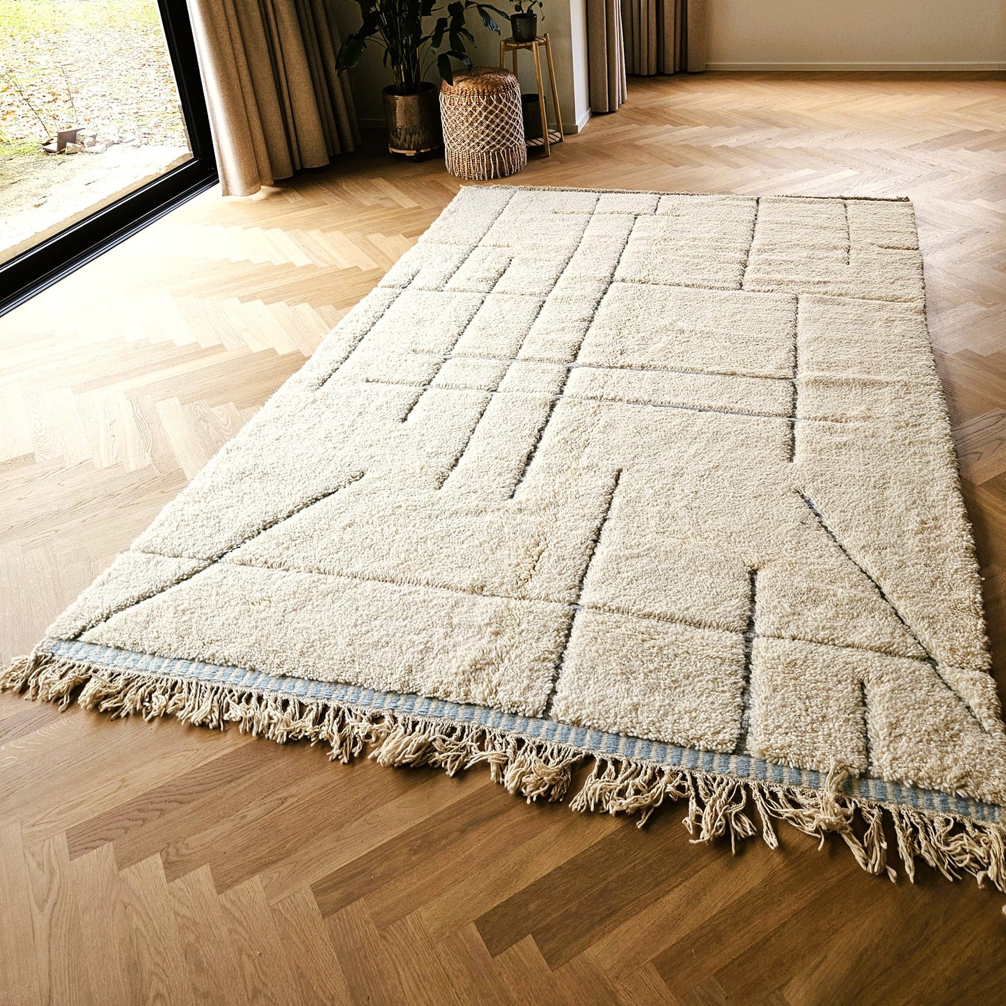 Beni Ouarain - Tapis (Blanc/Bleu) XL - Unique en son genre !
