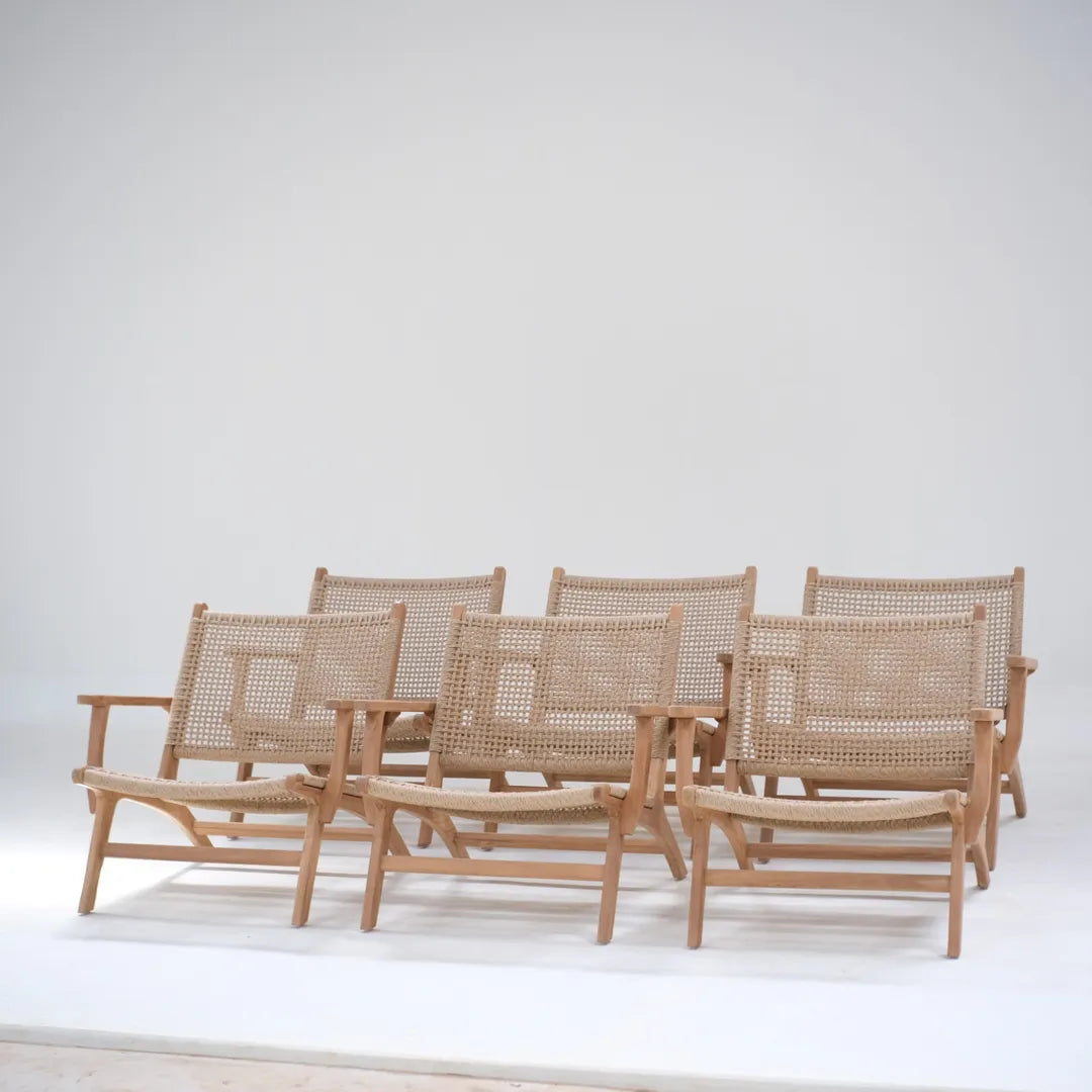 Teak lounge chairs in boho style