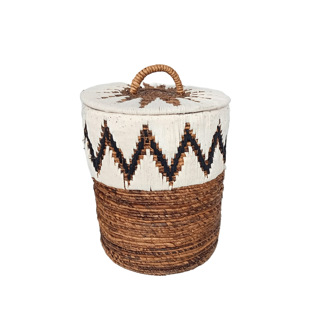 Samula Basket - Boho basket with natural fibre and white cotton