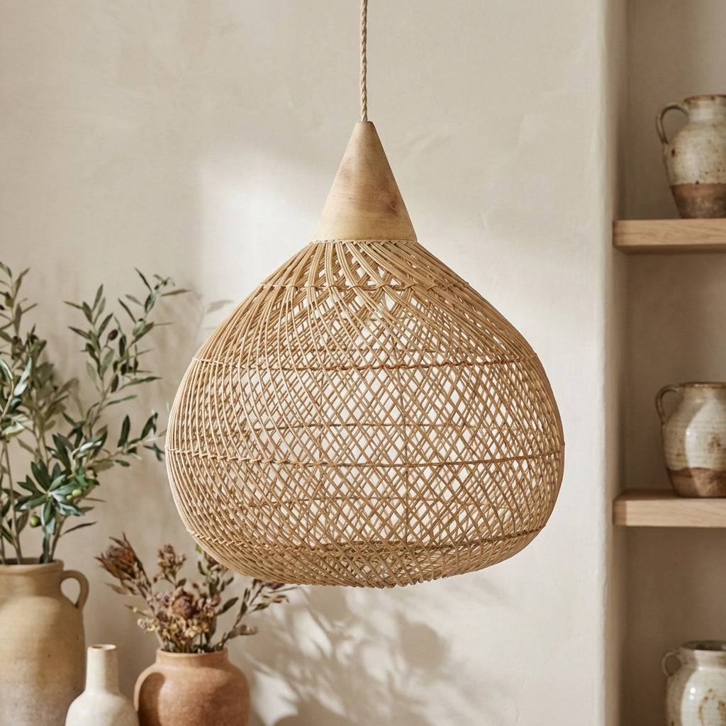 Lampenschirm In Rattanoptik Aus Papierseil – Boho-Stil, E27-Fassung, Für Deckenlampen, Wohnzimmer & Restaurants – Handgefertigte Deko