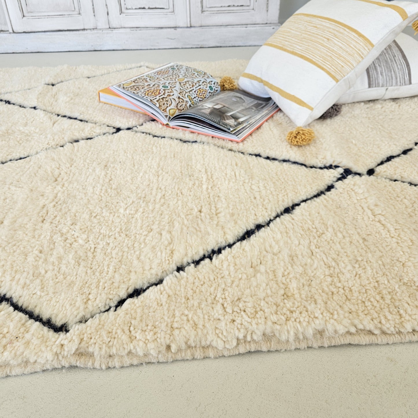 Beni Ouarain - Tapijt (Wit/Blauw) - Uniek exemplaar! - 100% lamswol