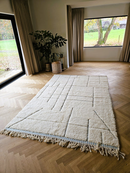 Beni Ouarain - Tapis (Blanc/Bleu) XL - Unique en son genre !