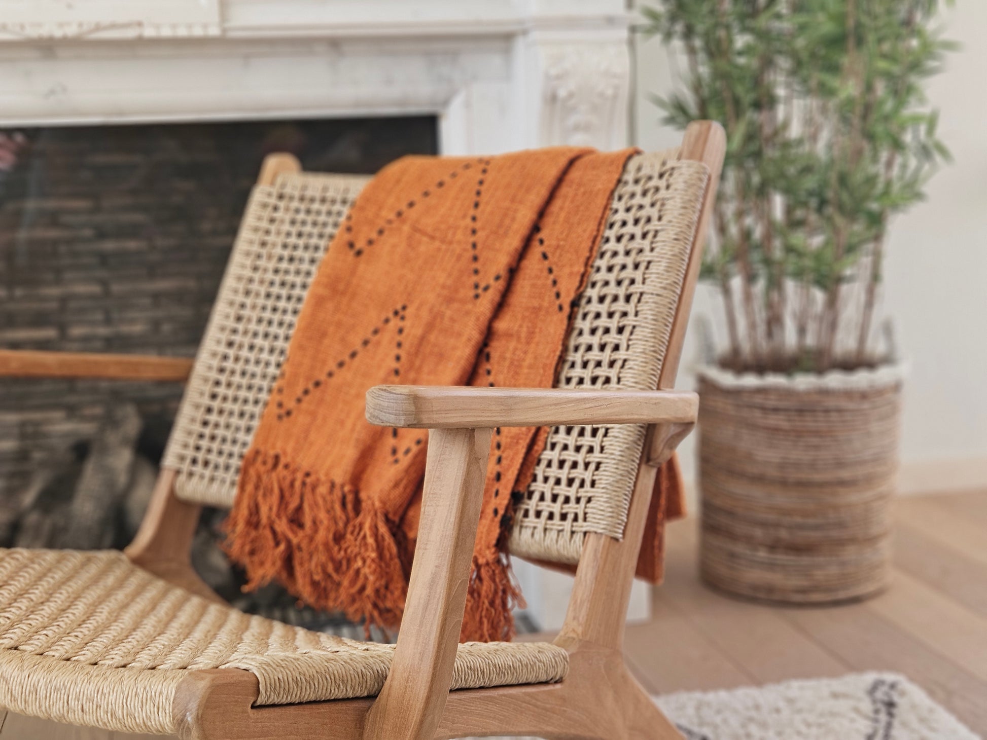 Terracota plaid on lounge chair