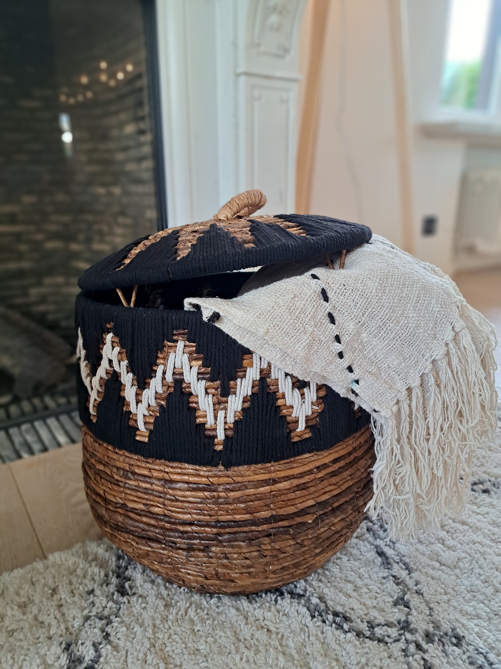 aufbewahrung korb deckel Manuel Aufbewahrungskorb – Boho Eleganz mit Deckel – Vibes del Mundo