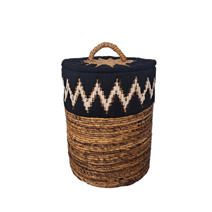 Samual Black - Boho basket with natural fibers and black cotton rope
