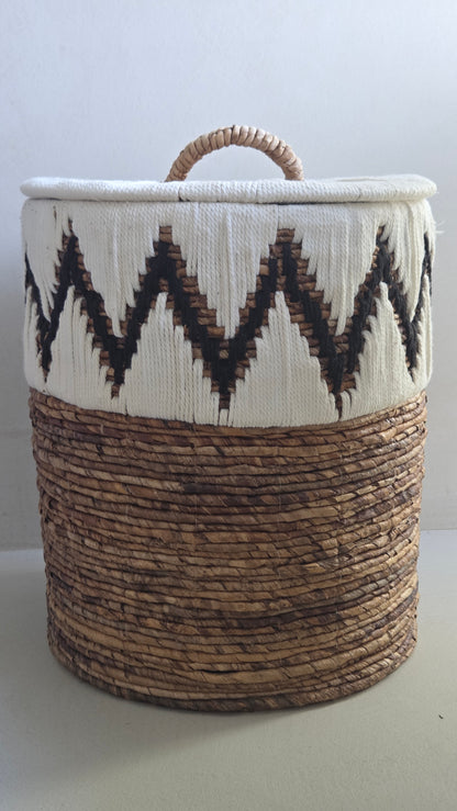 Samuel handwoven abaca storage basket with fitted lid and natural rope handle.