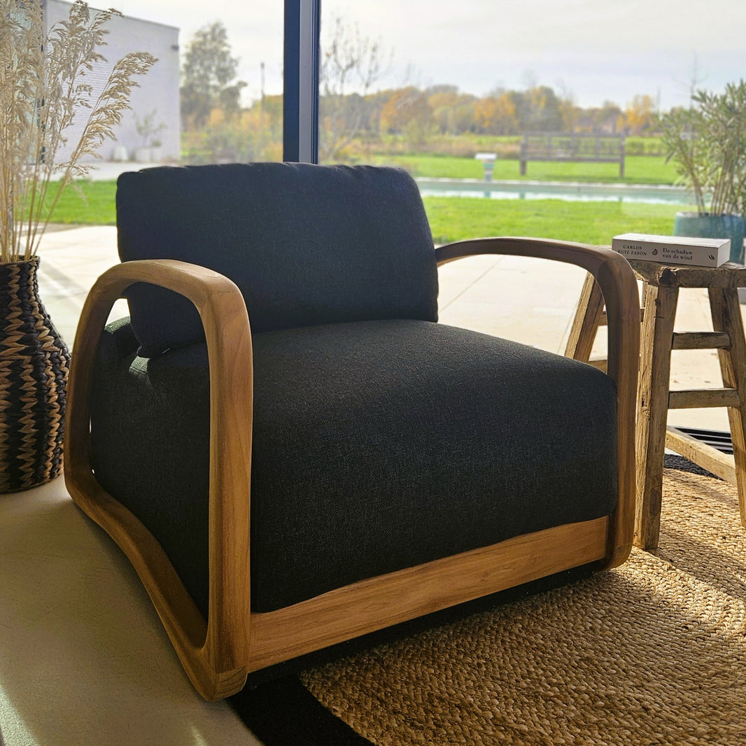 Adrian - Lounge chair in teak with black fabric