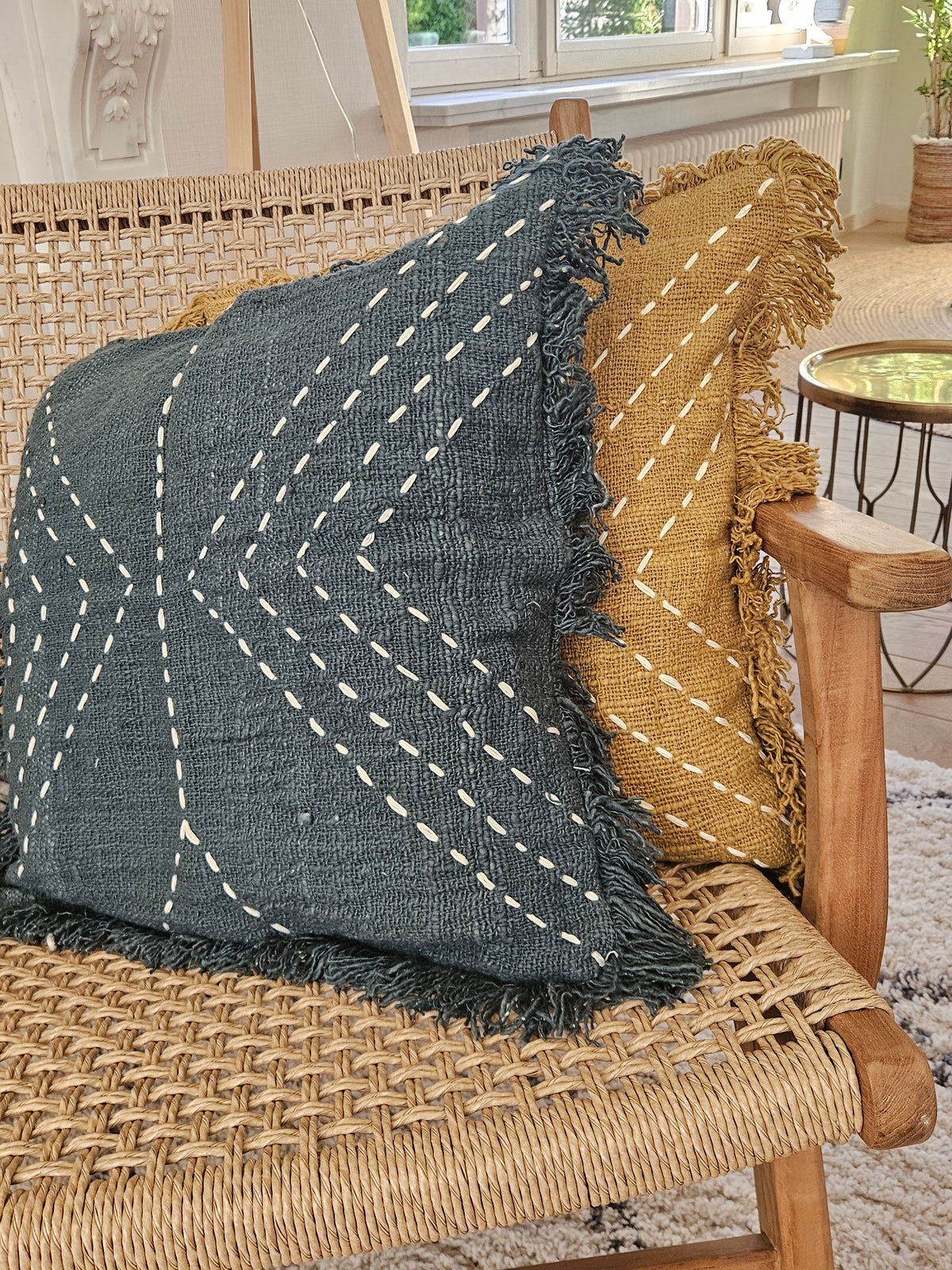 Milou Kissenbezug – Tiefes Teal Handgewebtes Boho Kissen – Vibes del Mundo
