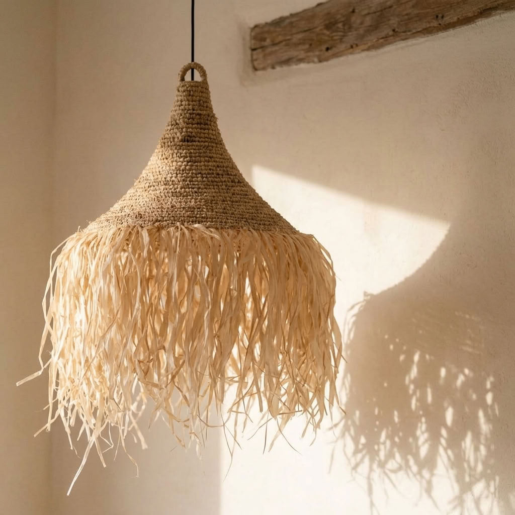 Lampadario a sospensione in rafia fatto a mano Sirocco