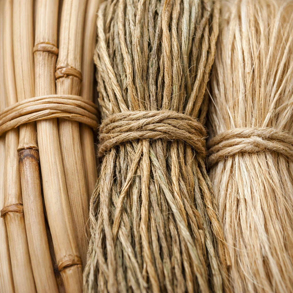Natural fibers such as rattan, seagrass, and jute, carefully selected for handcrafted furniture and decor.